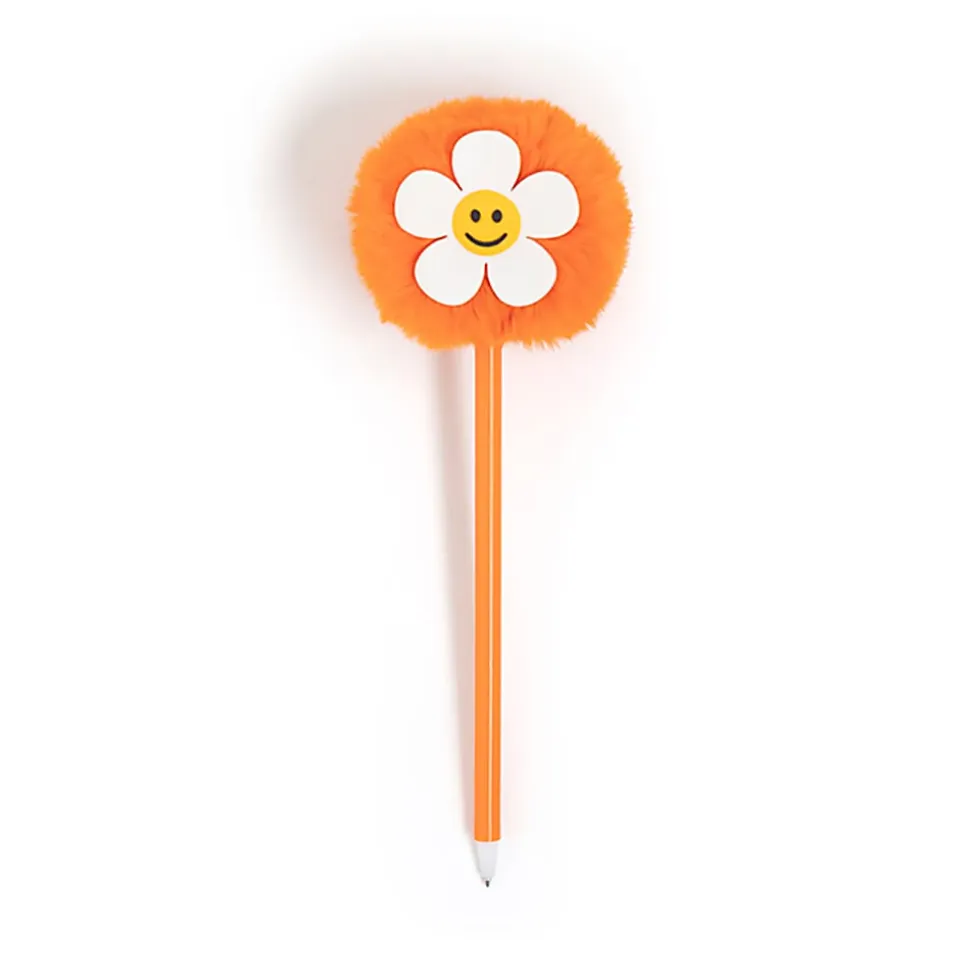 U Brands® Flower Pom Pom Ballpoint Pen, Medium Point, 0.7 mm, Orange Barrel, Black Ink