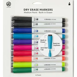 U Brands® Low-Odor Dry-Erase Markers, Medium Point, White Barrels, Assorted Ink Colors, Pack Of 10 Markers