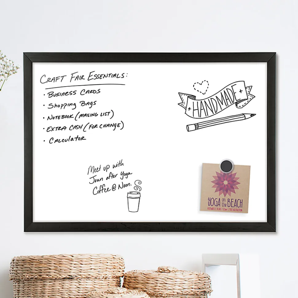 U Brands Magnetic Dry-Erase Board, 24" X 18", Black Wood Frame, Actual Size 23" X 17" (307U00-01)