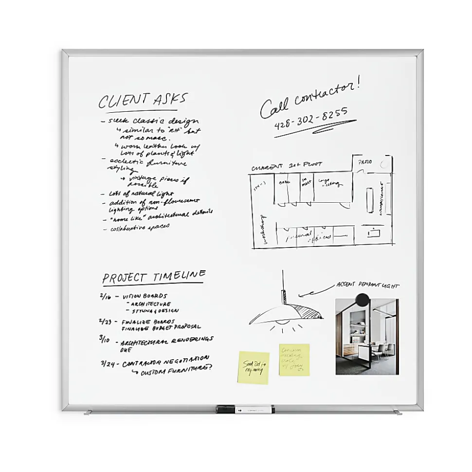 U Brands Magnetic Dry-Erase Board, 36" X 36", Silver Aluminum Frame, Actual Size 35" X 35" (2890U00-01)