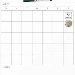 U Brands Magnetic Dry-Erase Calendar Board, 14" X 14", Frameless (461U00-04)