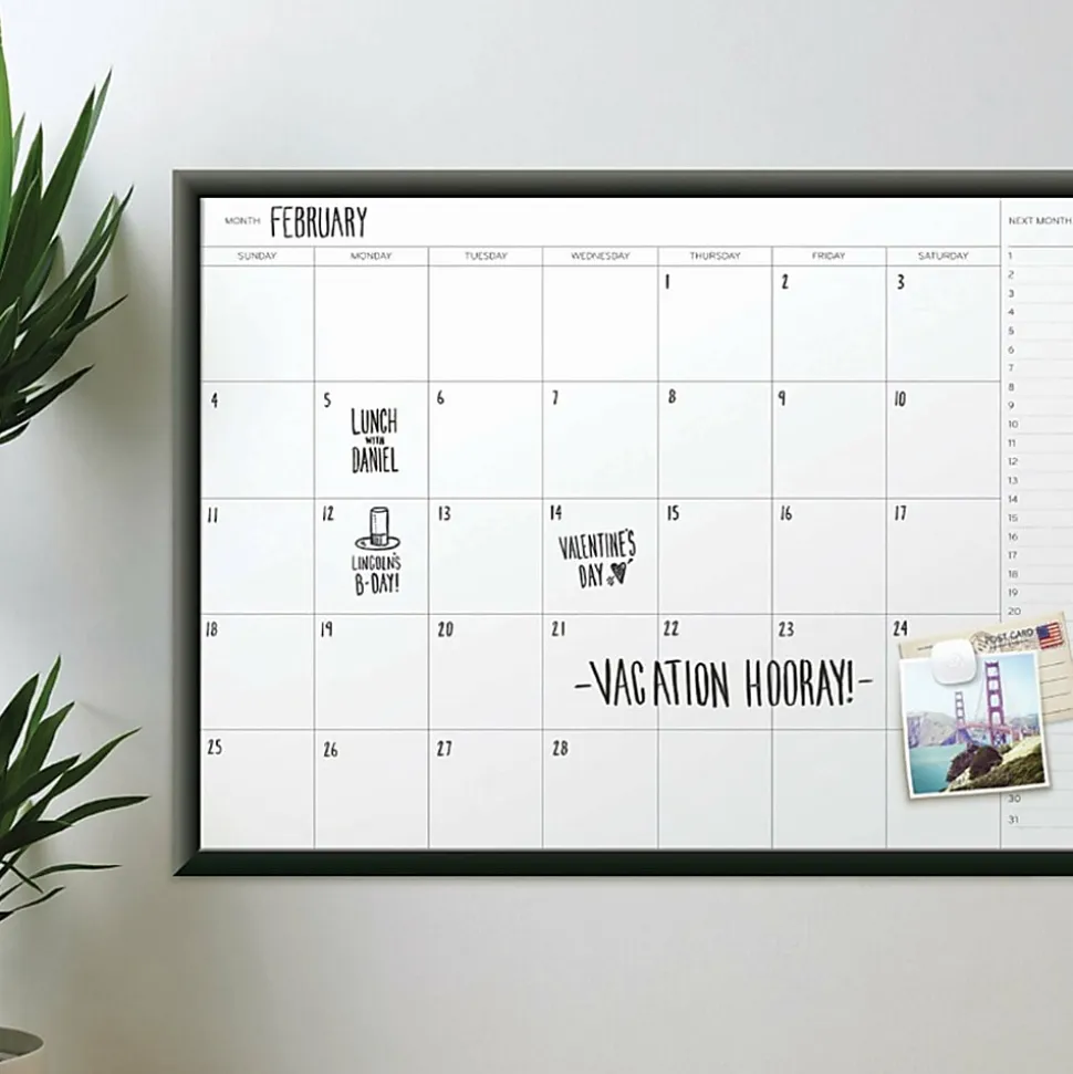 U Brands Magnetic Dry-Erase Monthly Calendar Board, 36" X 24", Black Aluminum Frame, Actual Size 35" X 23" (2899U00-01)