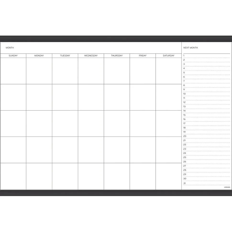 U Brands Magnetic Dry-Erase Monthly Calendar Board, 36" X 24", Black Aluminum Frame, Actual Size 35" X 23" (2899U00-01)