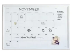 U Brands Magnetic Dry-Erase Monthly Calendar Board, 40" X 30", White Décor Frame (2918U00-01)