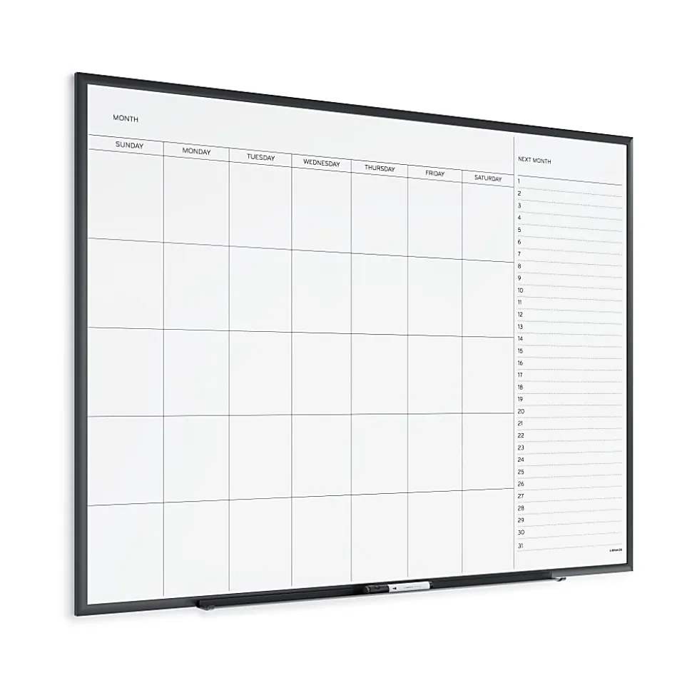 U Brands Magnetic Dry-Erase Monthly Calendar Board, 48" X 36", Black Aluminum Frame, Actual Size 47" X 35" (2900U00-01)