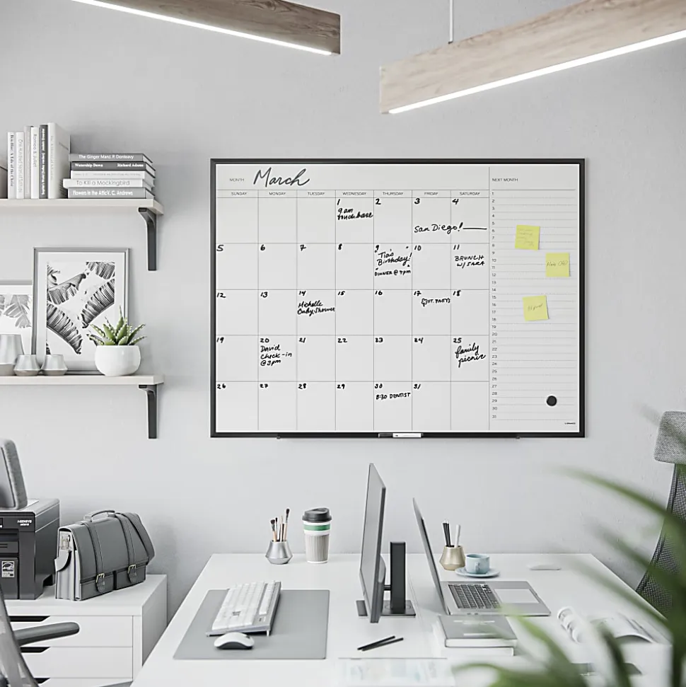 U Brands Magnetic Dry-Erase Monthly Calendar Board, 48" X 36", Black Aluminum Frame, Actual Size 47" X 35" (2900U00-01)
