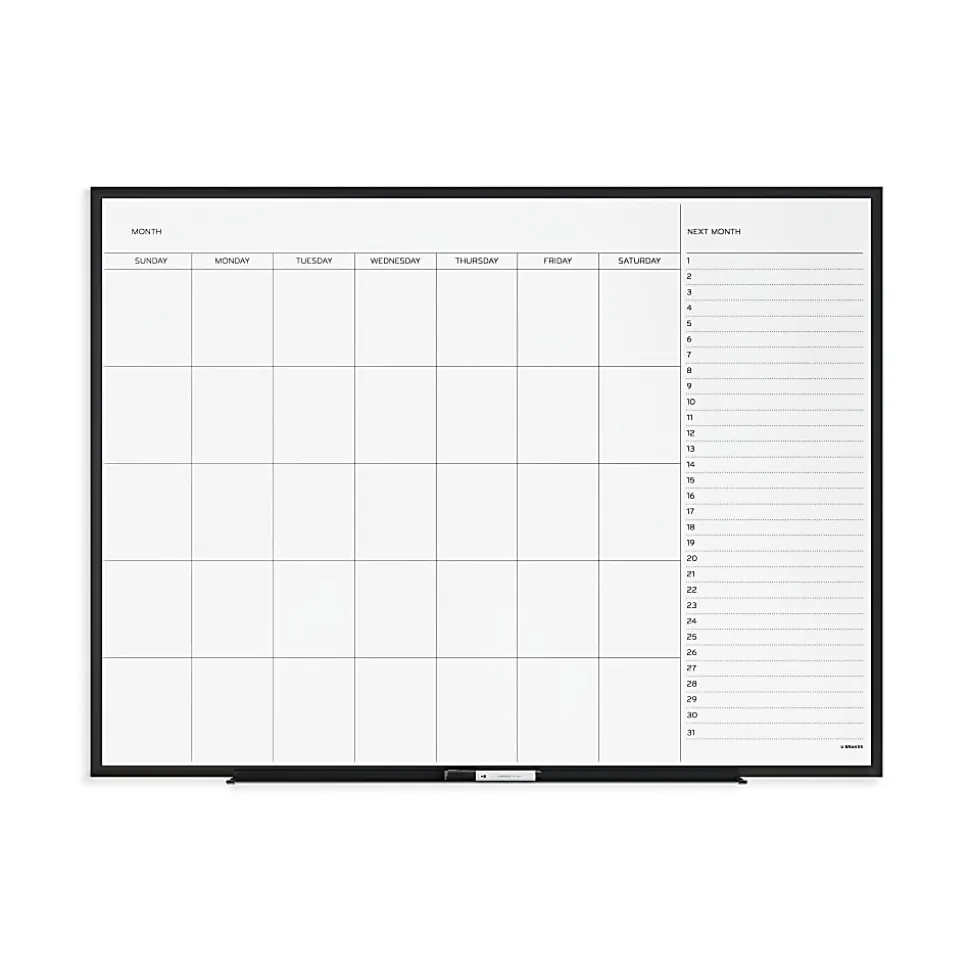 U Brands Magnetic Dry-Erase Monthly Calendar Board, 48" X 36", Black Aluminum Frame, Actual Size 47" X 35" (2900U00-01)