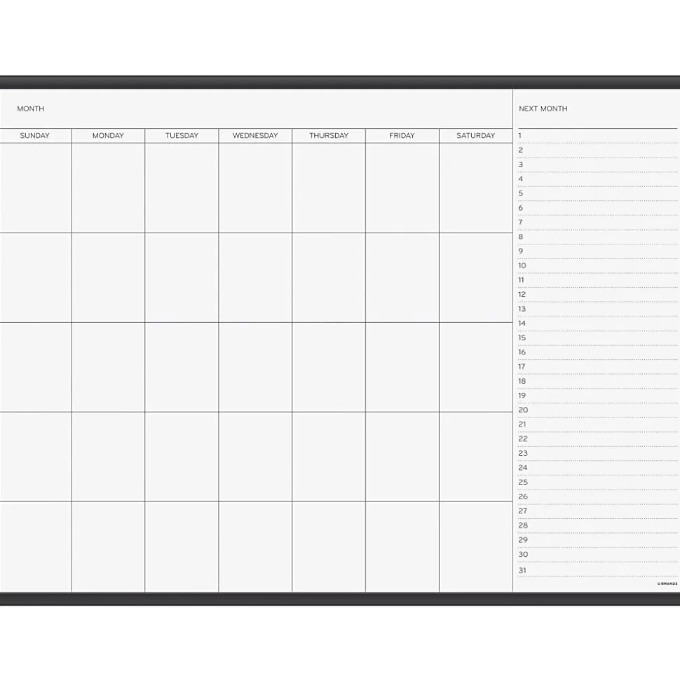 U Brands Magnetic Dry-Erase Monthly Calendar Board, 48" X 36", Black Aluminum Frame, Actual Size 47" X 35" (2900U00-01)