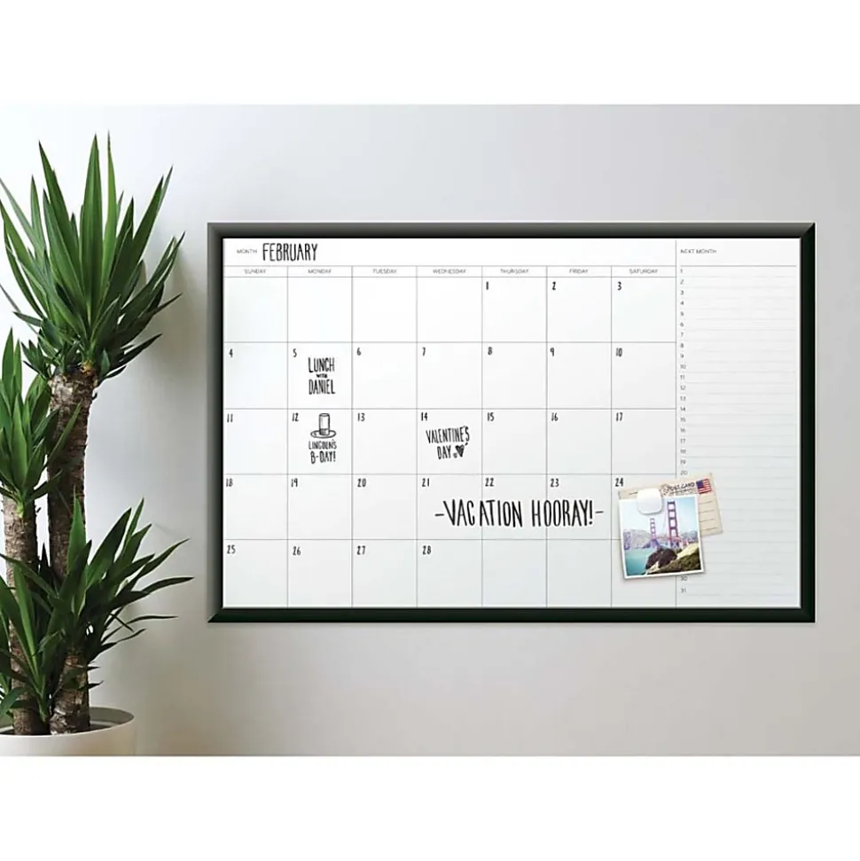 U Brands Magnetic Dry-Erase Monthly Calendar Board, 48" X 36", Black Aluminum Frame, Actual Size 47" X 35" (2900U00-01)