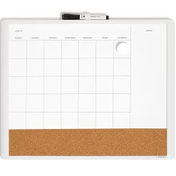 U Brands® Magnetic Dry-Erase Monthly Calendar Board With Cork Bulletin Strip, 20" x 16", Framed, White/Brown