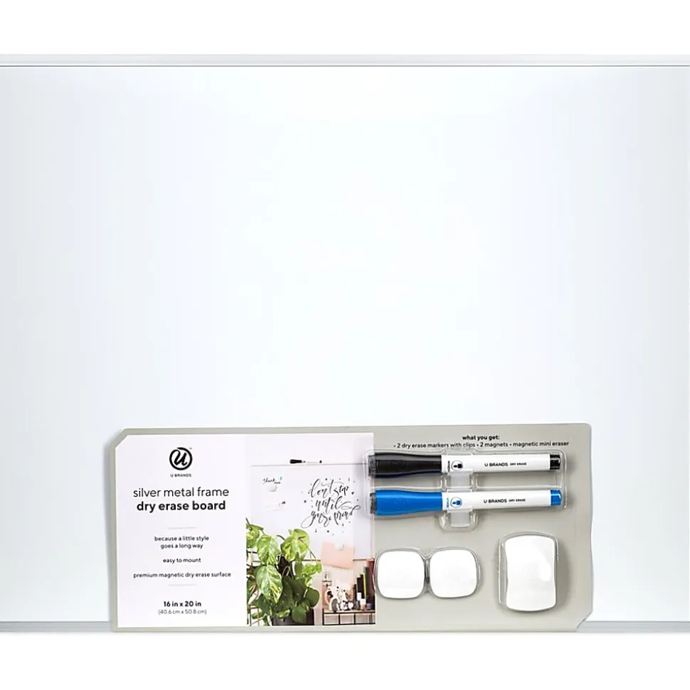 U Brands® Magnetic Dry-Erase Whiteboard, 16" x 20", Aluminum Frame With Silver Finish