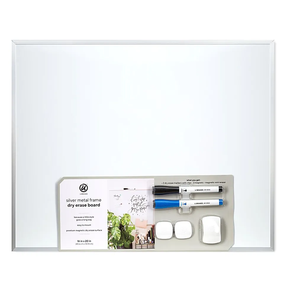 U Brands® Magnetic Dry-Erase Whiteboard, 16" x 20", Aluminum Frame With Silver Finish