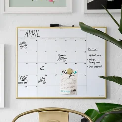 U Brands® Magnetic Dry-Erase White Calendar Whiteboard, 16" x 20", Steel Frame With Gold Finish