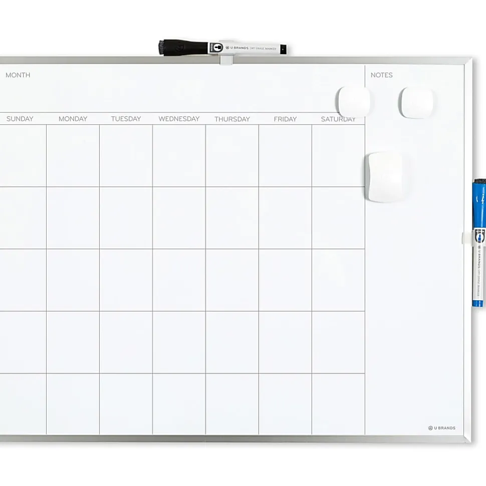 U Brands® Magnetic Dry-Erase White Calendar Whiteboard, 16" x 20", Aluminum Frame With Silver Finish