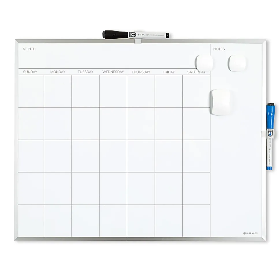 U Brands® Magnetic Dry-Erase White Calendar Whiteboard, 16" x 20", Aluminum Frame With Silver Finish