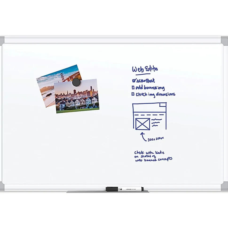 U Brands Magnetic Porcelain Steel Board, 36" X 24", White Aluminum Frame, Actual Size 35" X 23" (4899U00-01)