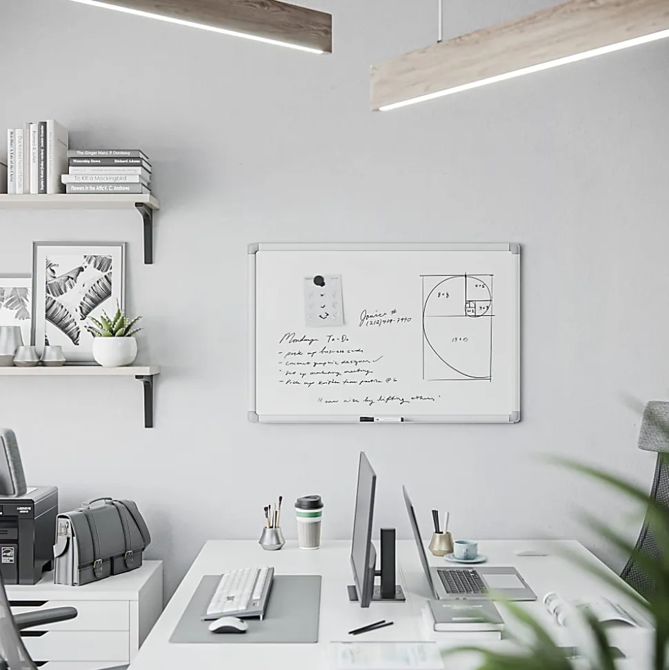 U Brands Magnetic Porcelain Steel Board, 36" X 24", White Aluminum Frame, Actual Size 35" X 23" (4899U00-01)
