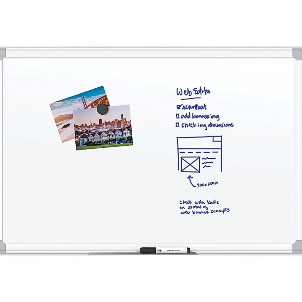 U Brands Magnetic Porcelain Steel Board, 96" X 48", White Aluminum Frame, Actual Size 95" X 47" (4902U00-01)
