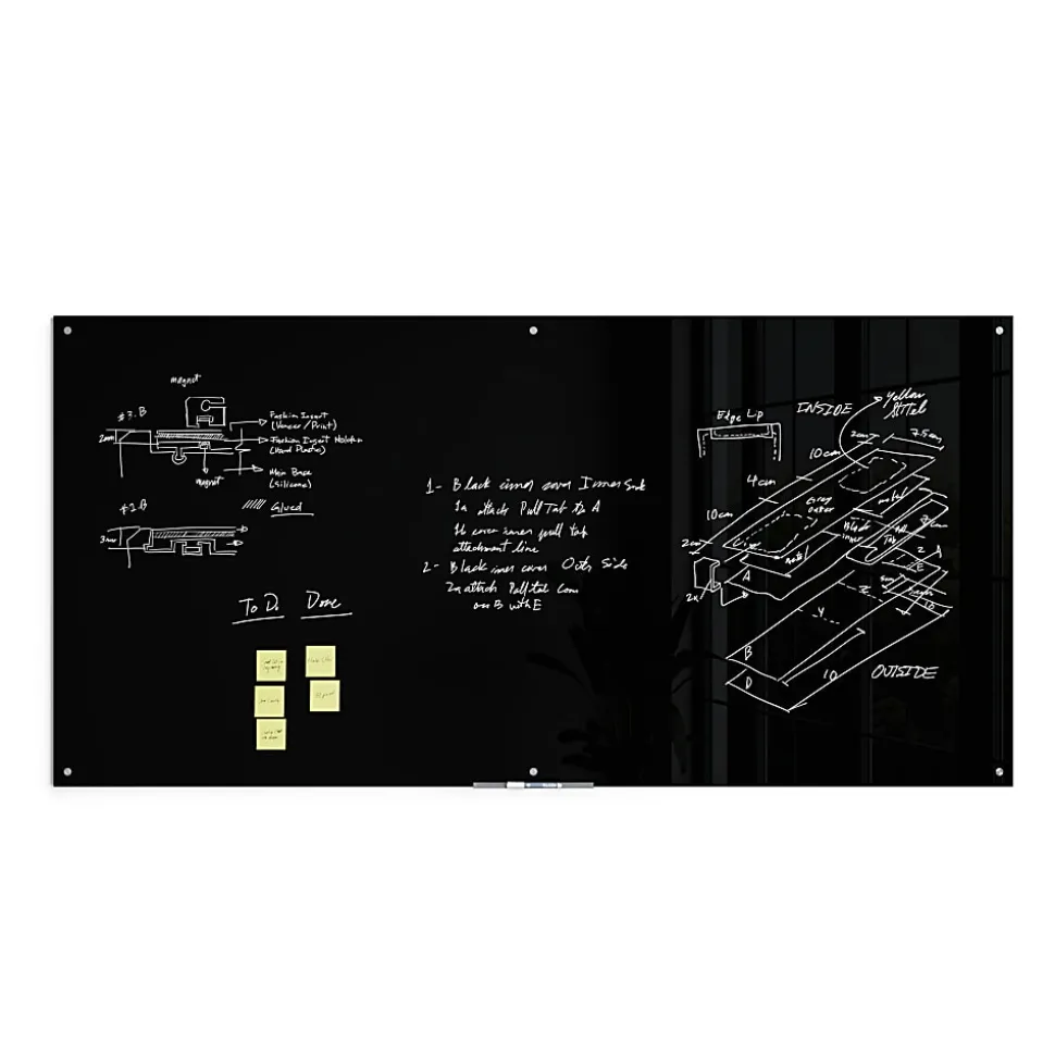 U Brands® Non-Magnetic Glass Dry-Erase Board, 96" X 48", Black Surface, Frameless, Actual Size 95" X 47" (3015U00-01)