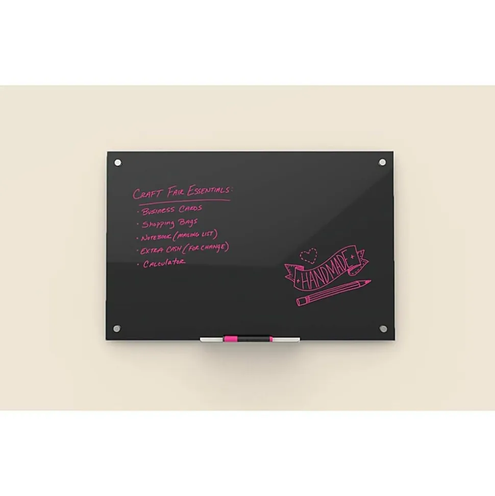 U Brands® Non-Magnetic Glass Dry-Erase Board, 72" X 48", Black Surface, Frameless, Actual Size 70" X 47" (173U00-01)