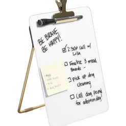 U Brands® Non-Magnetic Glass Dry Erase Desktop Easel, 11 3/4" X 8 1/2", Tempered Glass, Gold Metal Stand, Removable Clip