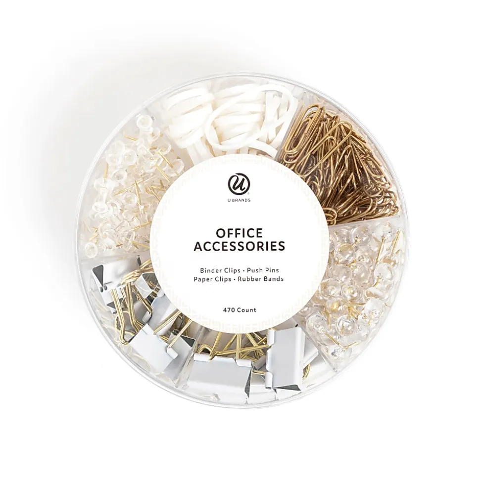 U Brands® Office Accessory Kit, White/Gold, Kit Of 470 Pieces