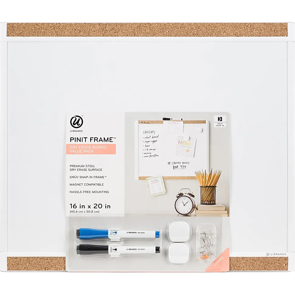 U Brands PINIT Magnetic Dry-Erase Value Pack, 16"x20" - 20" (1.7 ft)x 16" (1.3 ft) - White Painted Steel Surface - 430T0004