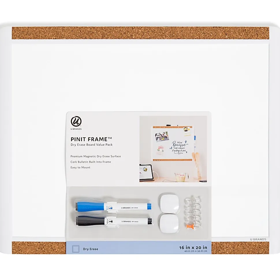 U Brands PINIT Magnetic Dry-Erase Value Pack, 16"x20" - 20" (1.7 ft)x 16" (1.3 ft) - White Painted Steel Surface - 430T0004
