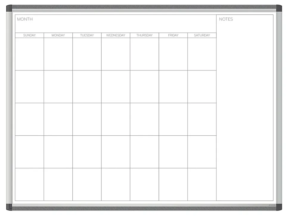 U Brands PINIT Magnetic Dry-Erase Monthly Calendar Board, 48" X 36", Silver Aluminum Frame, Actual Size 47" X 35" (2903U00-01)