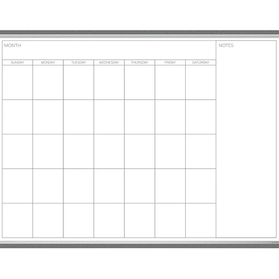 U Brands PINIT Magnetic Dry-Erase Monthly Calendar Board, 48" X 36", Silver Aluminum Frame, Actual Size 47" X 35" (2903U00-01)