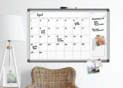 U Brands PINIT Magnetic Dry-Erase Monthly Calendar Board, 48