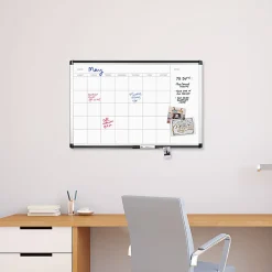 U Brands PINIT Magnetic Dry-Erase Monthly Calendar Board, 36" X 24", Silver Aluminum Frame, Actual Size 35" X 23" (2901U00-01)