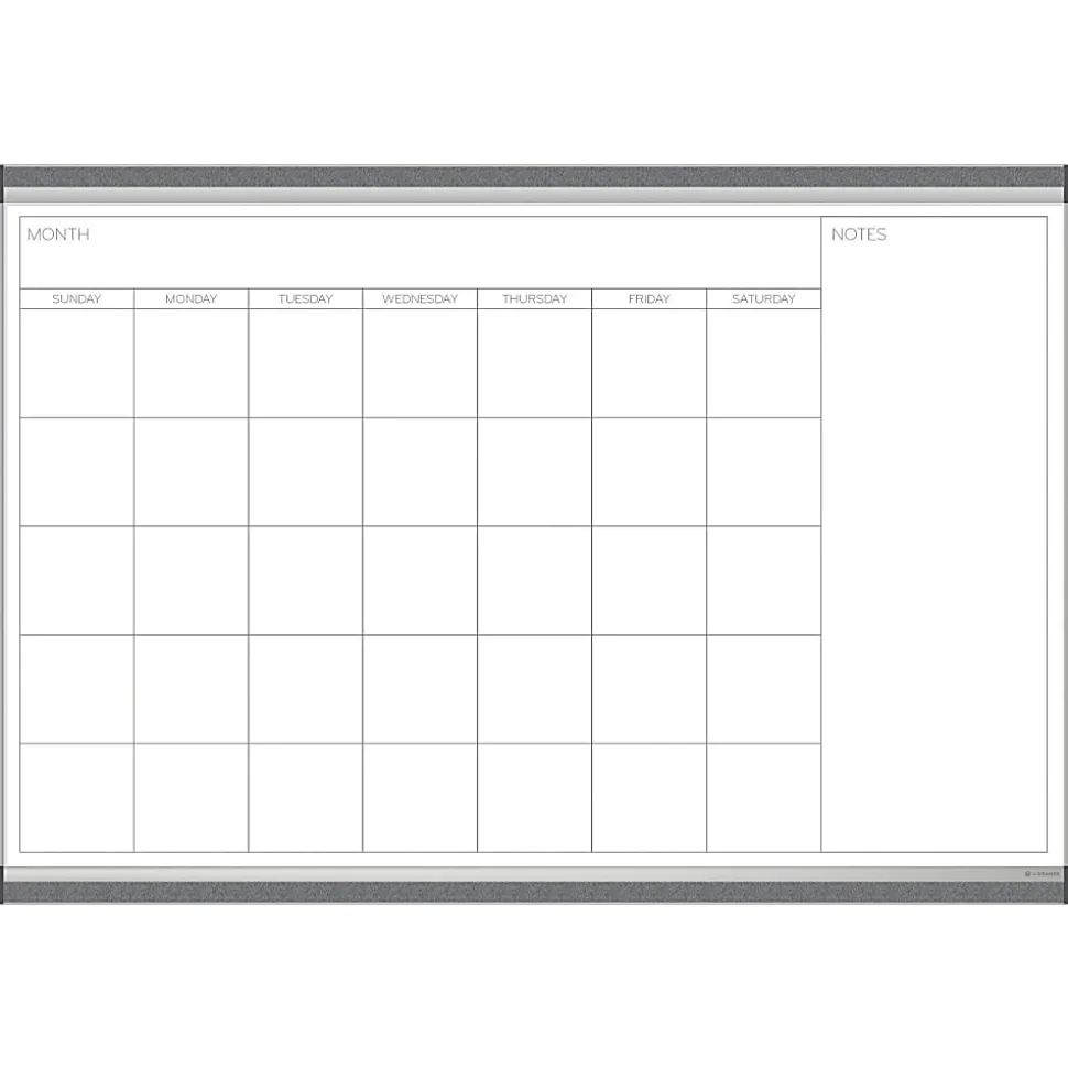 U Brands PINIT Magnetic Dry-Erase Monthly Calendar Board, 36" X 24", Silver Aluminum Frame, Actual Size 35" X 23" (2901U00-01)