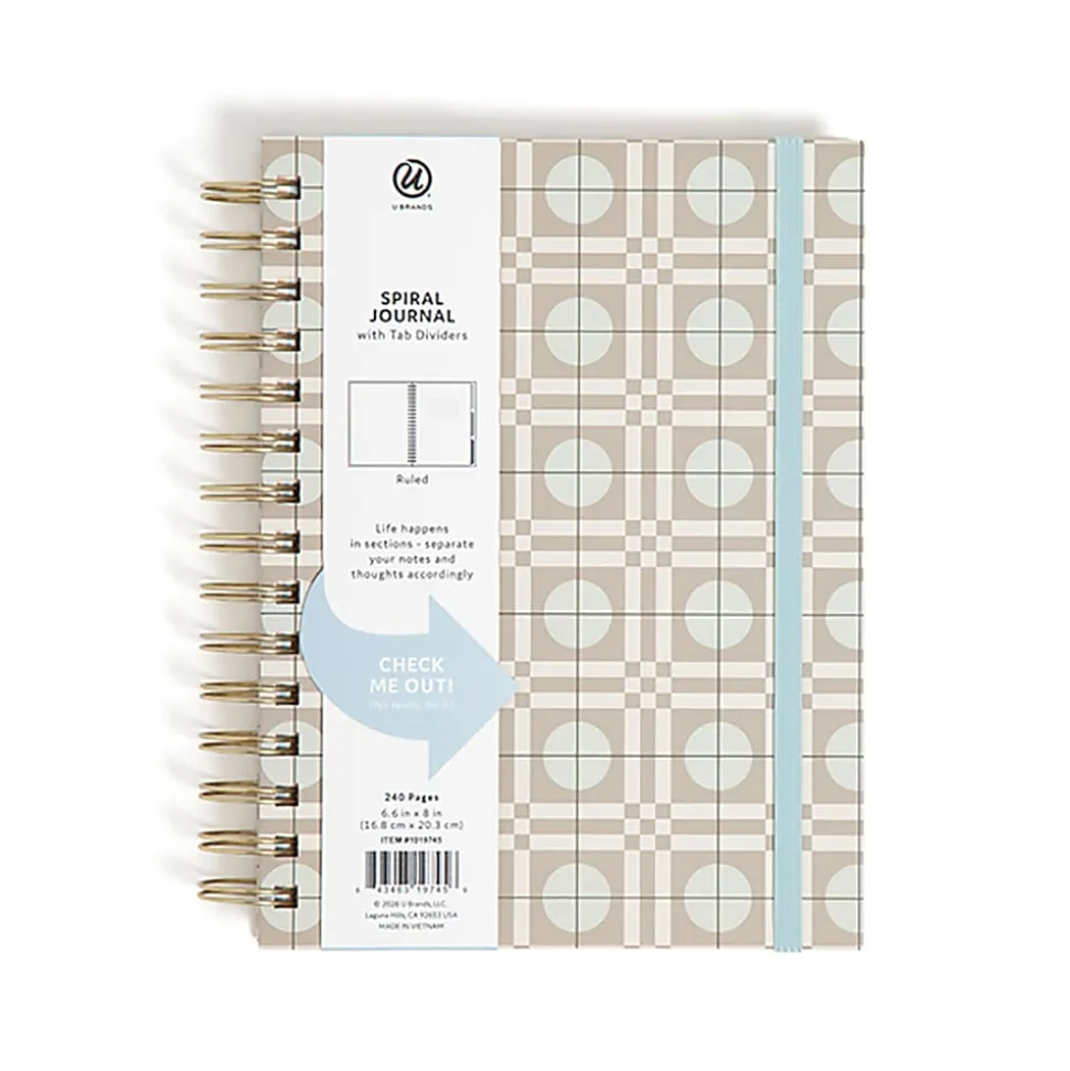 U Brands® Spiral Journal, With 3 Tab Dividers, 6" x 8", Geo Oasis, Total Quantity 1