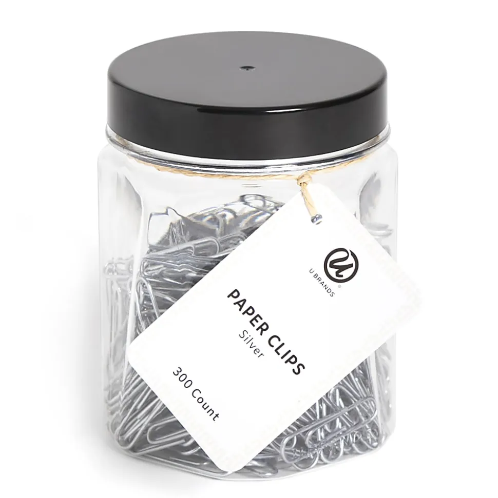 U Brands® Standard Paper Clips, 1-1/4", Silver, Jar Of 300 Clips