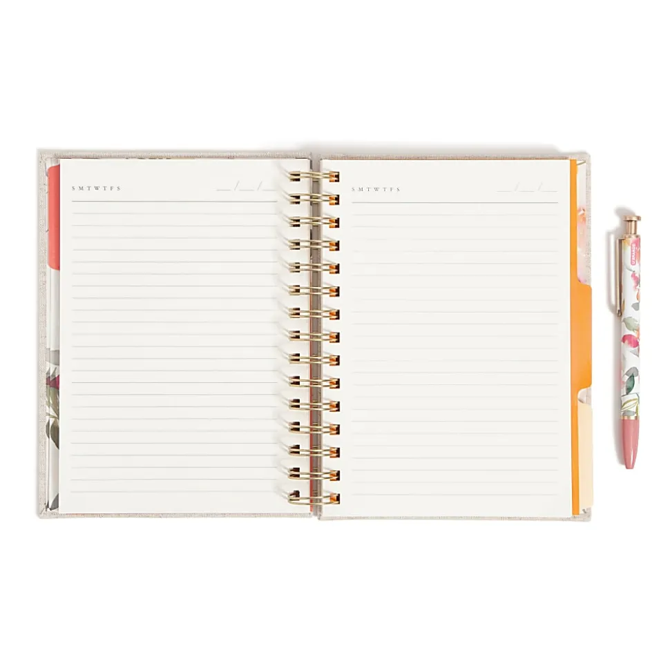 U Brands® 3-Tab Spiral Journal And Monterey Pen Set, 6” x 8”, College Rule, 240 Pages (120 Sheets), Linen Botanical Studies