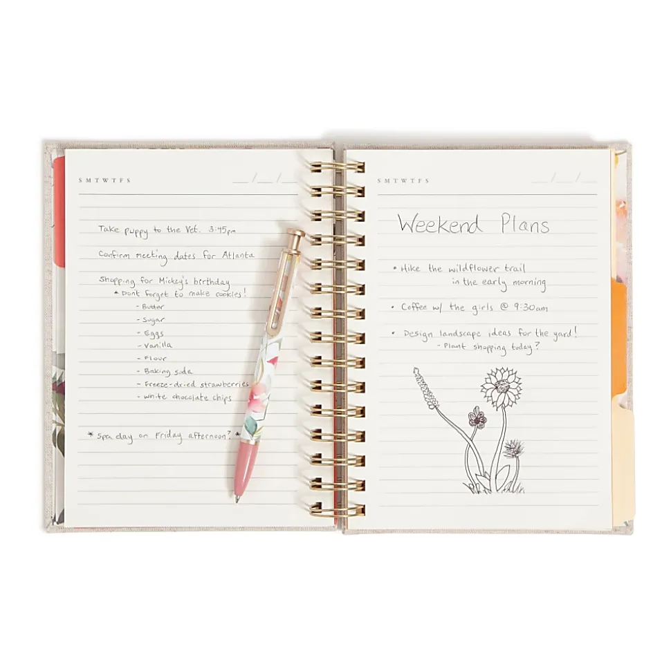 U Brands® 3-Tab Spiral Journal And Monterey Pen Set, 6” x 8”, College Rule, 240 Pages (120 Sheets), Linen Botanical Studies