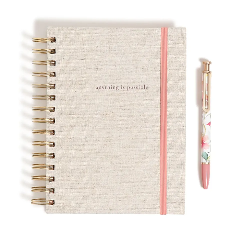 U Brands® 3-Tab Spiral Journal And Monterey Pen Set, 6” x 8”, College Rule, 240 Pages (120 Sheets), Linen Botanical Studies