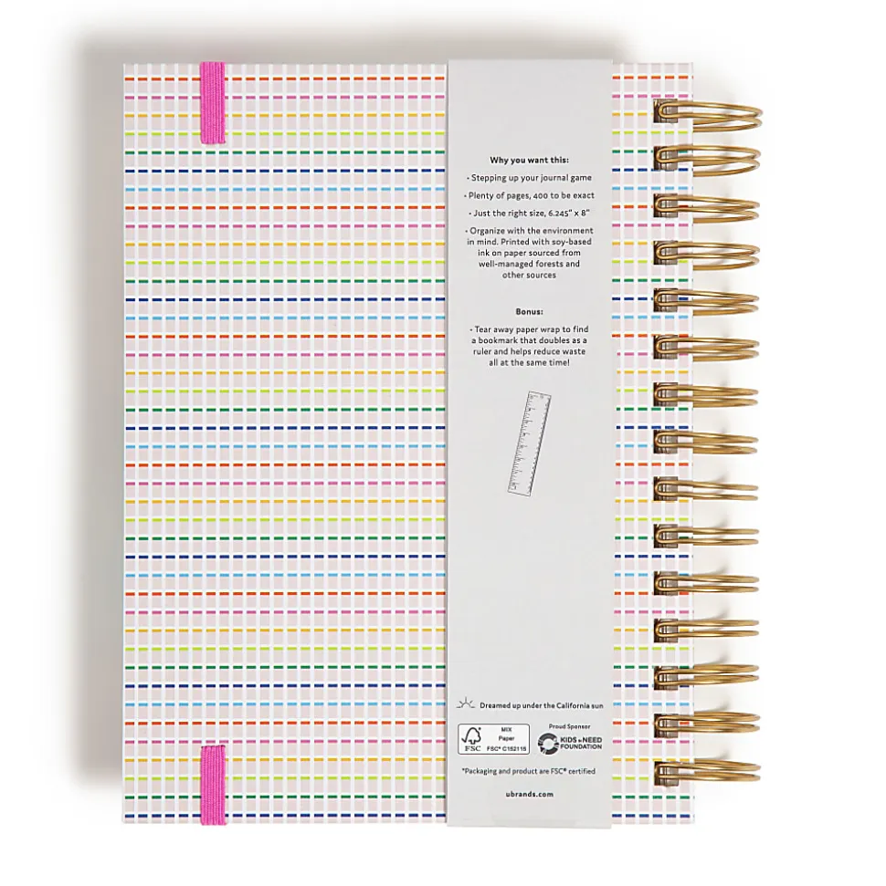 U Brands® 5-Tab Spiral Journal, 6” x 8”, College Rule, 400 Pages (200 Sheets), Stripes & Brights
