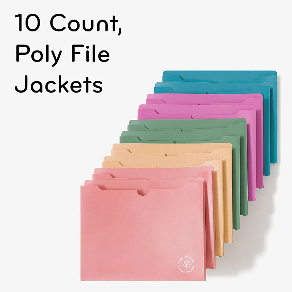 U Brands U-Eco™ Poly File Jackets, 1" Expansion, Letter (8 1/2" x 11"), Assorted Colors, Pack Of 10
