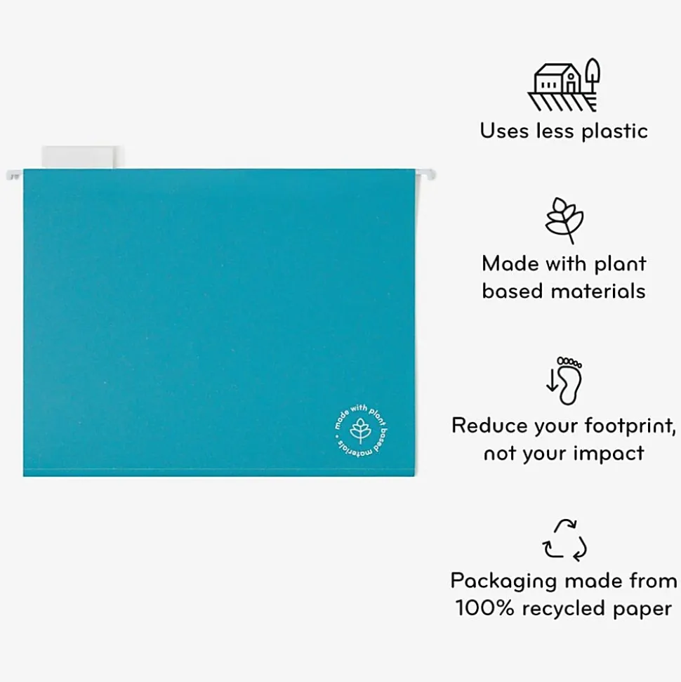 U Brands U-Eco™ Poly Hanging File Folders, Pack Of 12, Letter (8 1/2" x 11"), Assorted Colors