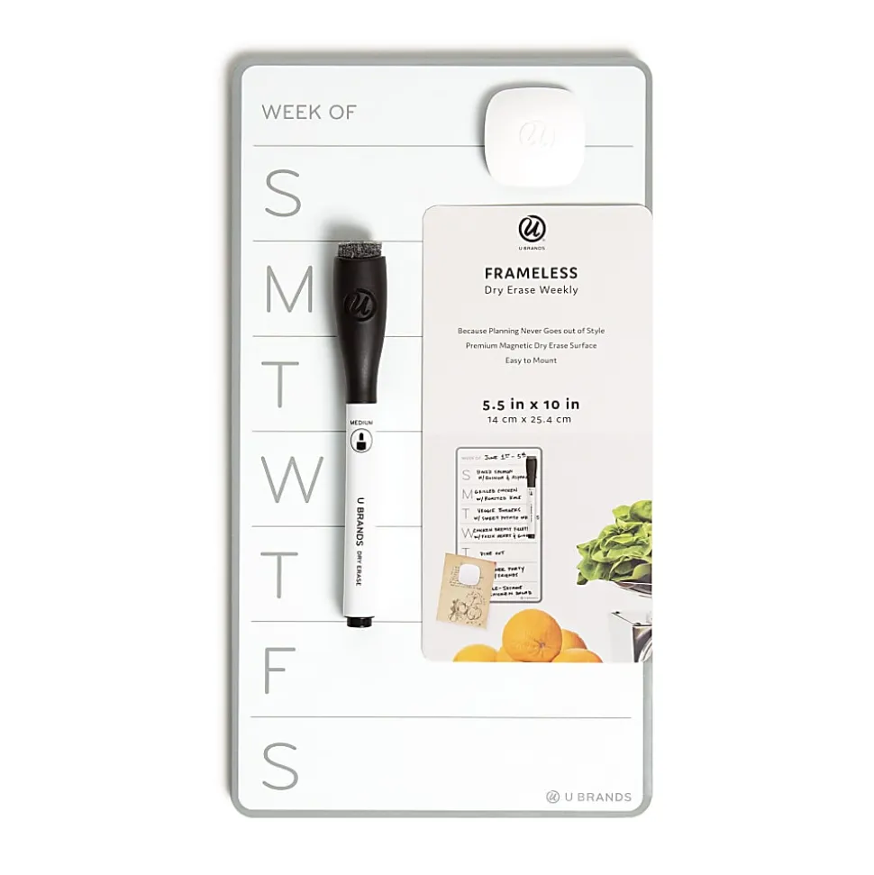 U Brands® Weekly Magnetic Dry-Erase Calendar Board, 5-1/2" x 10", Gray/White