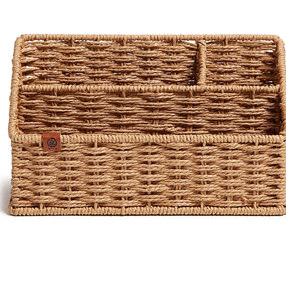 U Brands Woven All-in-1 Desk Organizer, 3 Compartment(s), 5.70"H x 10.20"W x 4.90"D, Sturdy, Brown