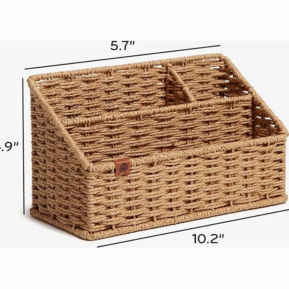 U Brands Woven All-in-1 Desk Organizer, 3 Compartment(s), 5.70"H x 10.20"W x 4.90"D, Sturdy, Brown