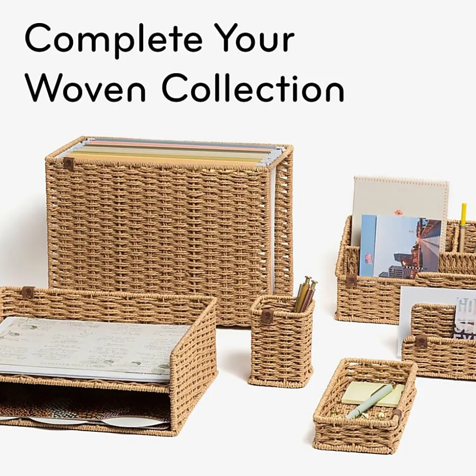 U Brands Woven All-in-1 Desk Organizer, 3 Compartment(s), 5.70"H x 10.20"W x 4.90"D, Sturdy, Brown