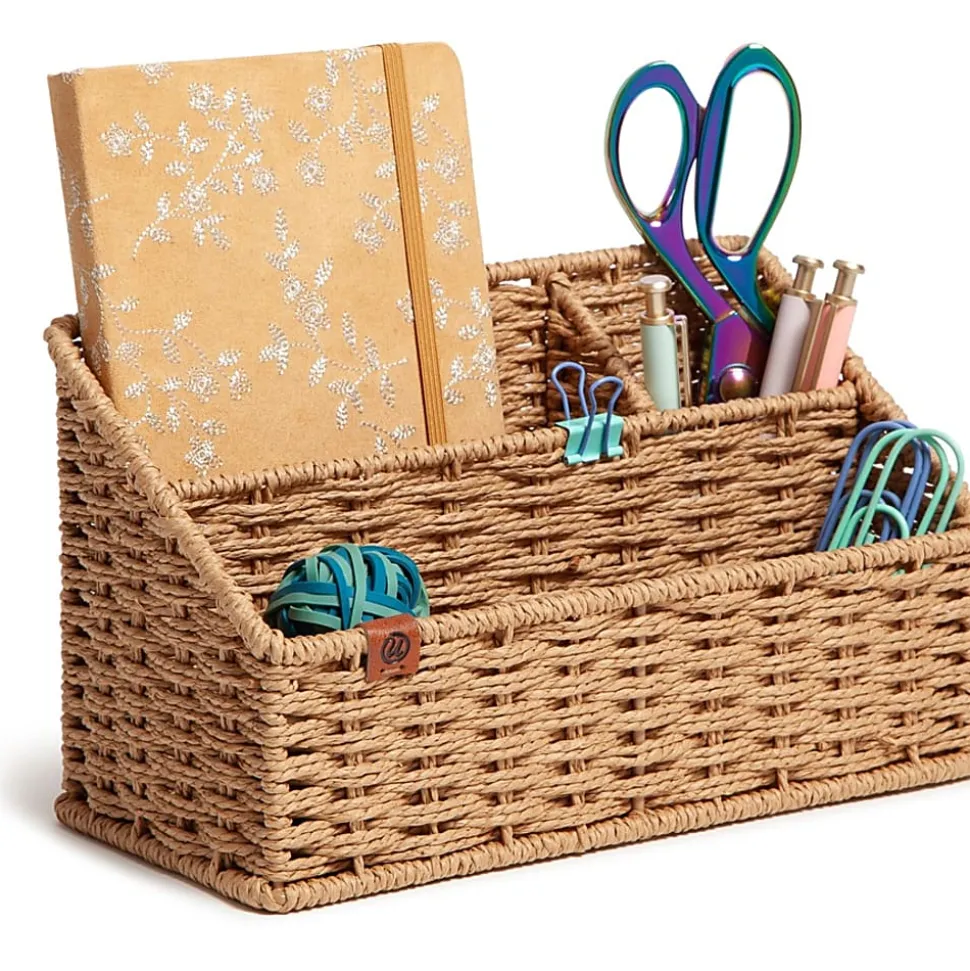 U Brands Woven All-in-1 Desk Organizer, 3 Compartment(s), 5.70"H x 10.20"W x 4.90"D, Sturdy, Brown