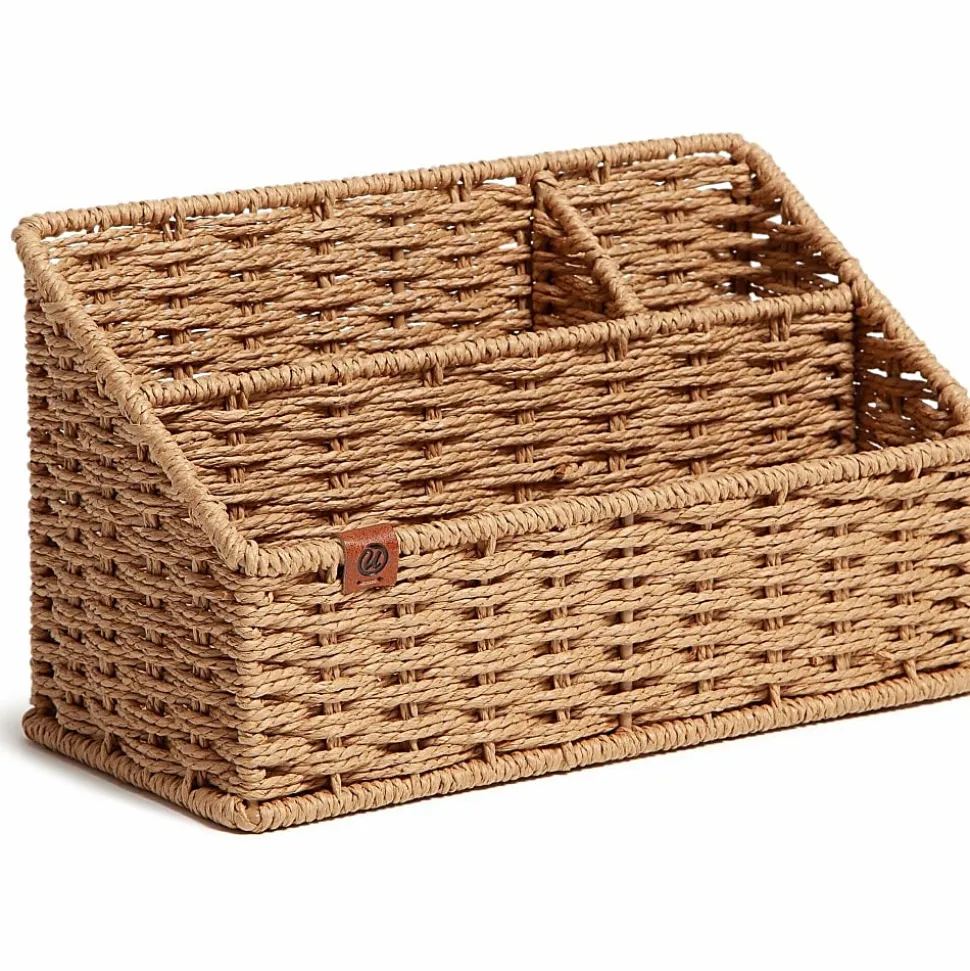 U Brands Woven All-in-1 Desk Organizer, 3 Compartment(s), 5.70"H x 10.20"W x 4.90"D, Sturdy, Brown