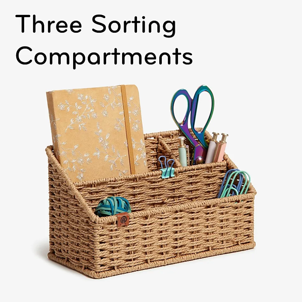 U Brands Woven All-in-1 Desk Organizer, 3 Compartment(s), 5.70"H x 10.20"W x 4.90"D, Sturdy, Brown