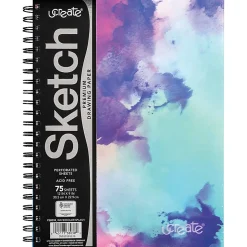 UCreate Fashion Poly Sketch Books, 75 Sheets, 12" x 9", Unruled, Watercolor Splash, Pack Of 3 Books
