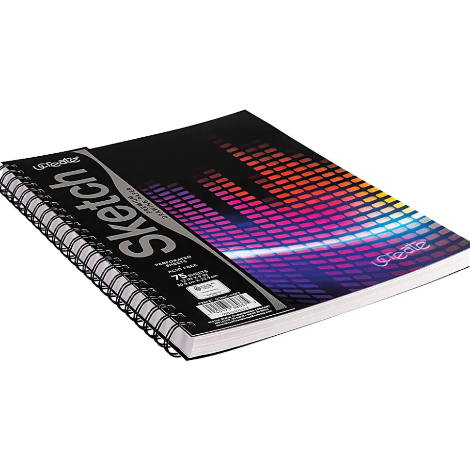 UCreate Fashion Poly Sketch Books, 75 Sheets, 12" x 9", Unruled, Sonic Vibes, Pack Of 3 Books